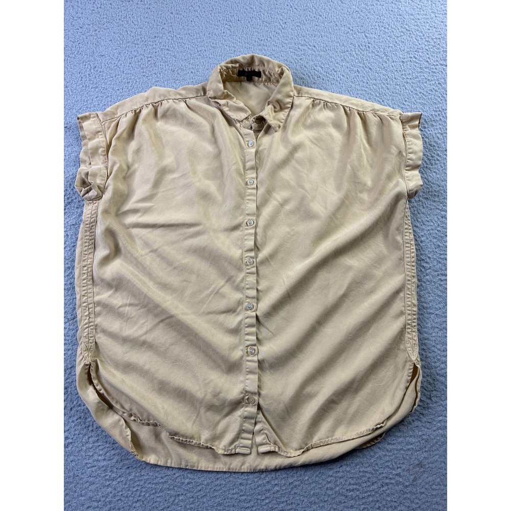 Quince Vintage Wash Tencel Camp Shirt Light Khaki Short Sleeve Button Up Small